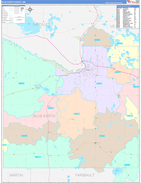 Blue Earth County, MN Zip Code Map